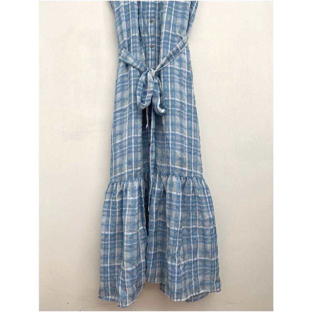 By Anthropologie Plaid Sleeveless Tiered Ruffle Hem Tie Waist Maxi Dress XL - Picture 10 of 15